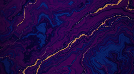 abstract design with swirls, space or marble pattern with shimmering golden lines, marble background texture, purple background