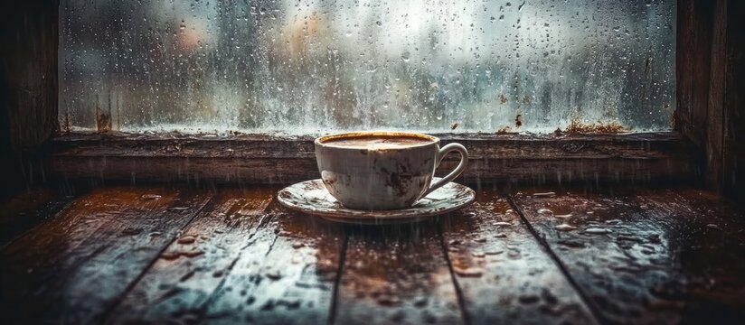 Rainy day coffee windowsill