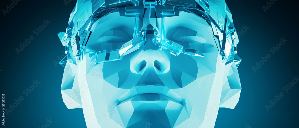 Aufkleber a futuristic, digital representation of a human-like face with tech elements, symbolizing artificial