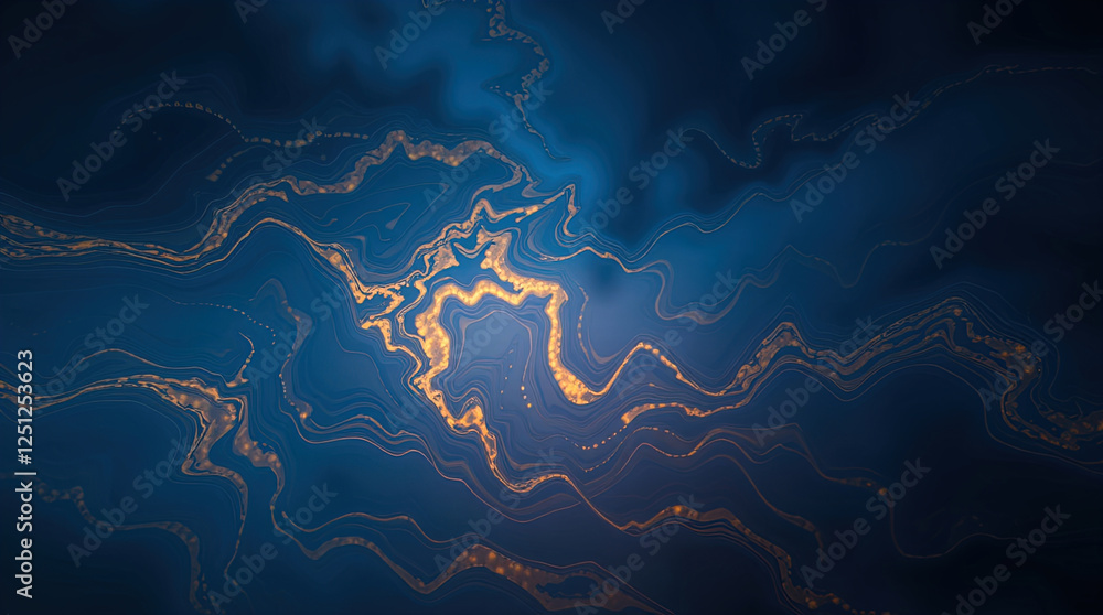 Poster abstract design with swirls, space or marble pattern with shimmering golden lines, marble background