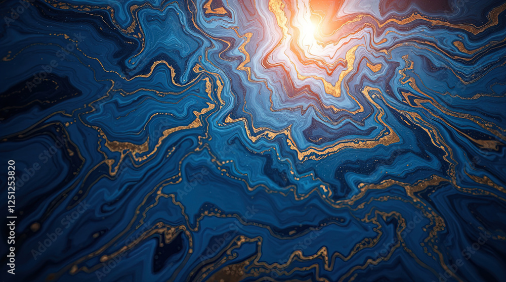 Poster abstract design with swirls, space or marble pattern with shimmering golden lines, marble background