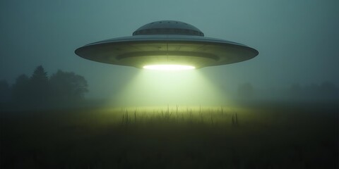 Mysterious Night: UFO Encounter Over Foggy Field