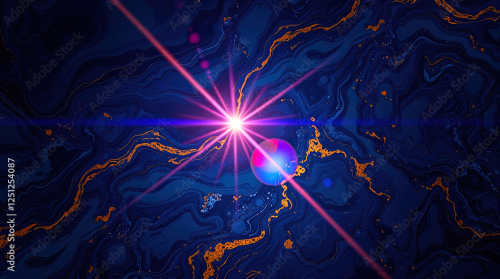 Poster abstract design with swirls, space or marble pattern with shimmering golden lines, marble background