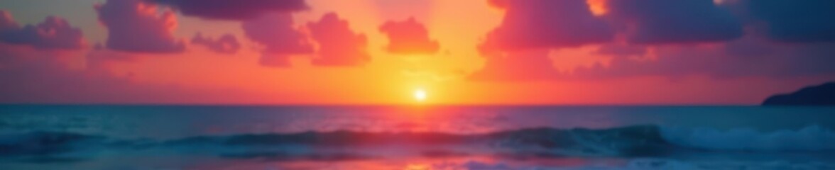 Fototapeta premium Dreamy blurred sunset, fiery hues paint the ocean, graphic, illustration