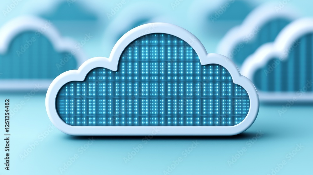 Poster a stylized cloud icon with a blue data pattern, symbolizing digital storage and cloud computing tech