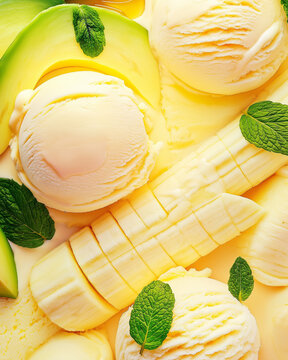 Close-Up of a Vibrant Dessert Featuring Creamy Ice Cream Delight Generative AI 