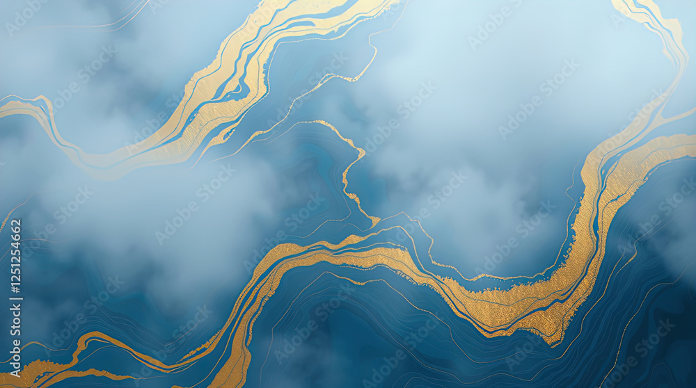 Poster abstract design with swirls, space or marble pattern with shimmering golden lines, marble background