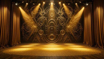 gold stage with spotlight