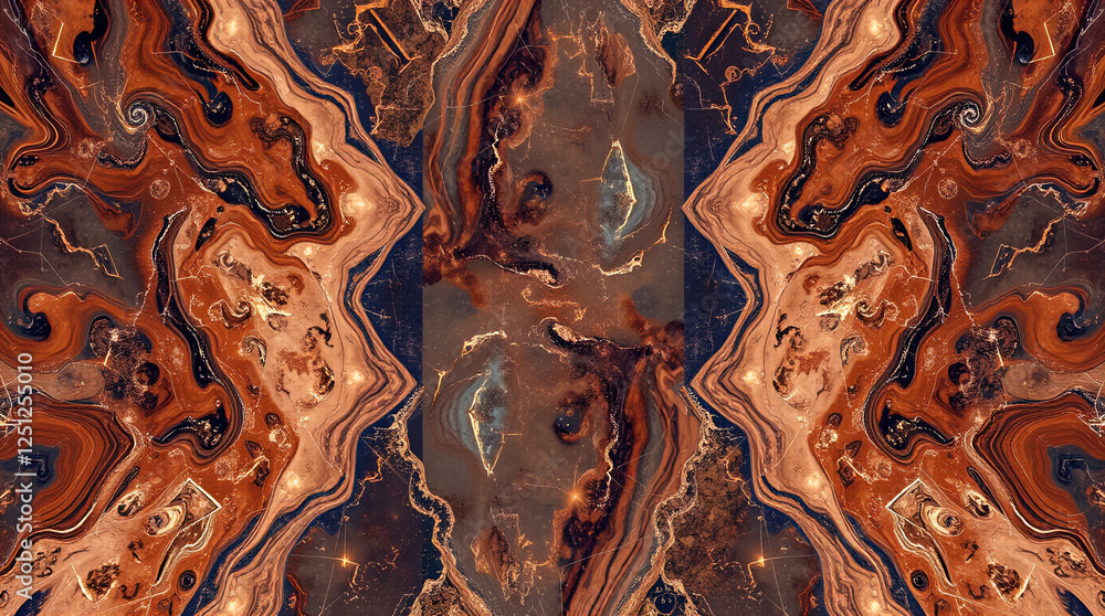 Poster abstract design with swirls, space or marble pattern with shimmering golden lines, marble background