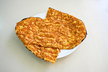 Turkish foods ; Turkish pizza -Lahmacun. Urfa  bol acili lahmacun. Kasarli lahmacun.
