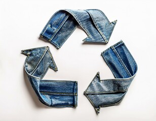 signe, sigle du recyclage en tissus et vieux vêtements, recyclage et tri de tissus et habits en jeans