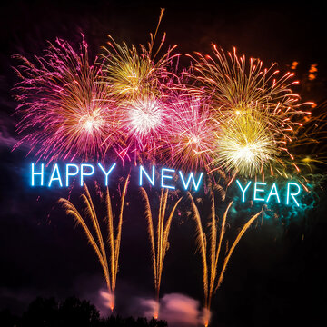 Colorful Bright Fireworks Flare: Welcoming the Happy New Year Generative AI