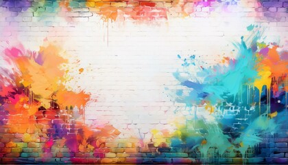 Fototapeta premium border frame of colorful grunge graffiti on white brick wall with copy space for text