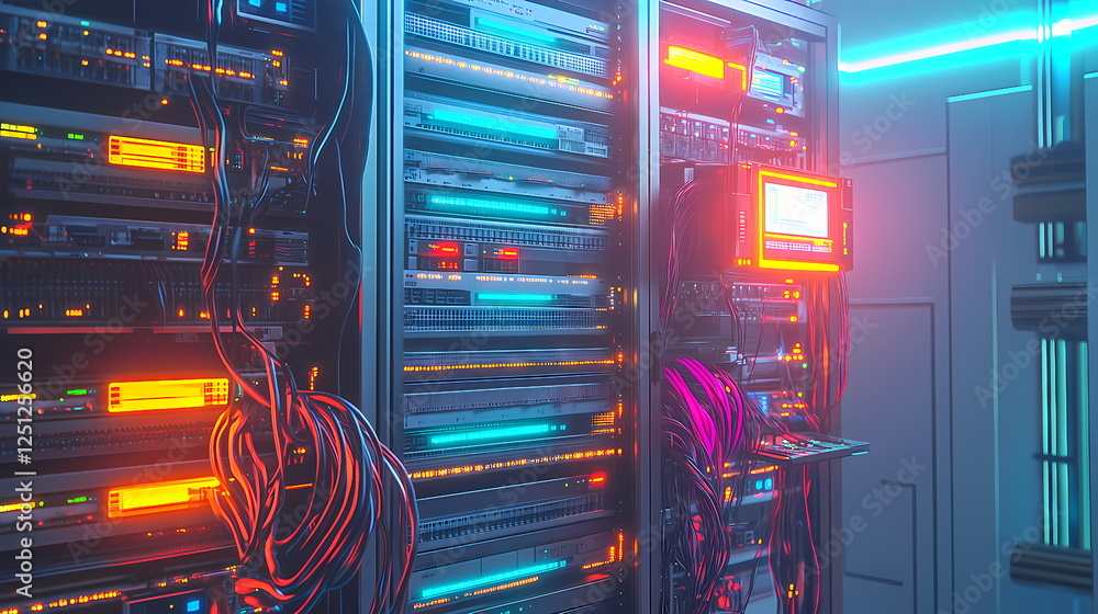 Aufkleber server room blinking lights showing big data processing