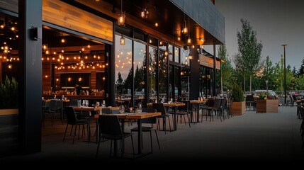 Modern Restaurant Patio at Night