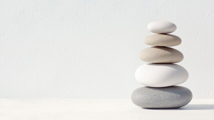 Stacked stones in minimalist design on pure white background