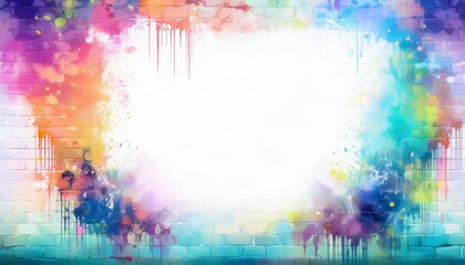 Obraz premium border frame of colorful grunge graffiti on white brick wall with copy space for text