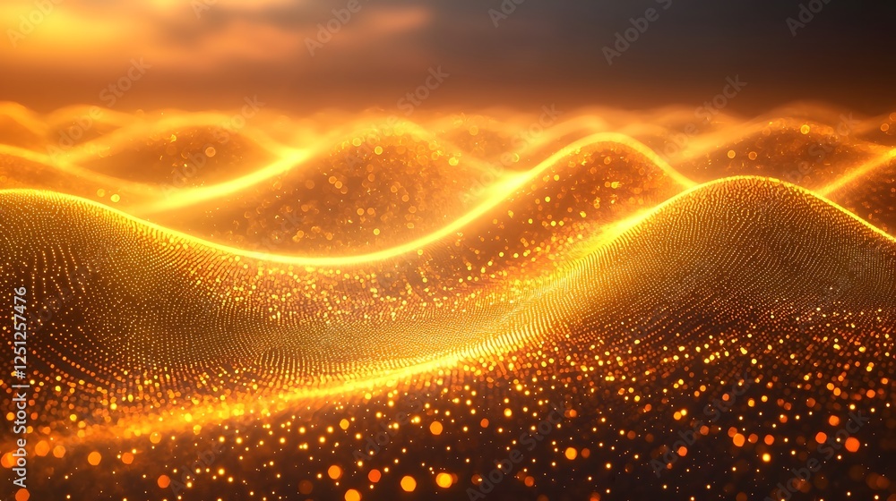 Poster smooth glowing wave pattern with flowing luminous lines and curves symbolizing progress innovation a