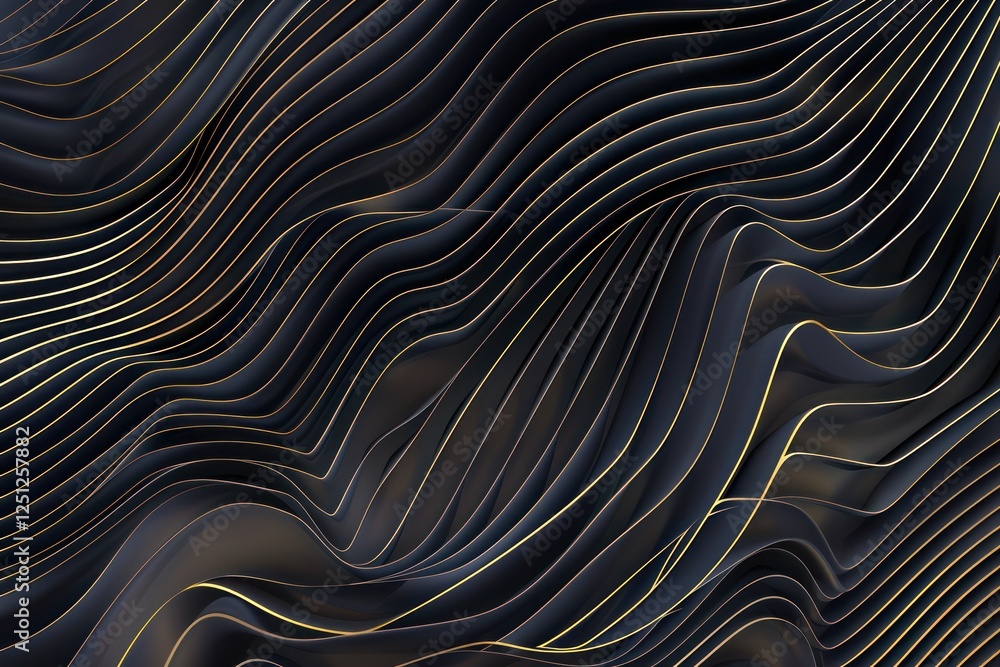 Aufkleber abstract luxury background with 3d curve texture of wavy lines with golden edges illustration flowin