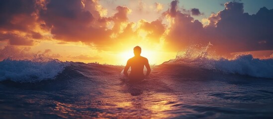 Surfer Sunset Ocean Waves Sunrise