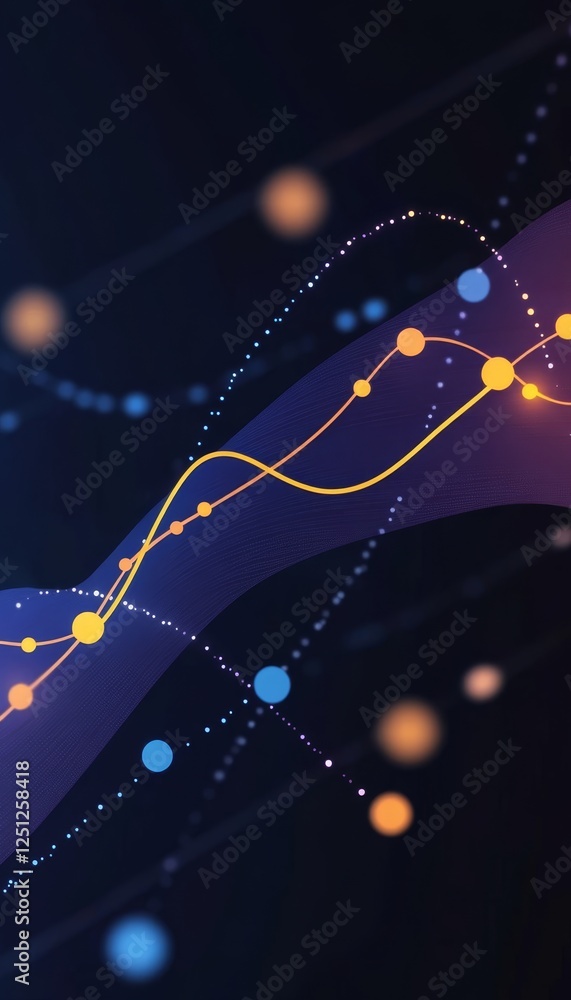 Poster abstract financial graph with glowing lines showing price fluctuations on a dark background