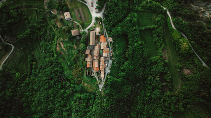 Aerial view of Hum, one of the smallest town in the world on hilltop, Croatia.