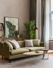 Fototapeta premium salon moderne et chaleureux en ia, lumière et couleurs claires avec des plantes