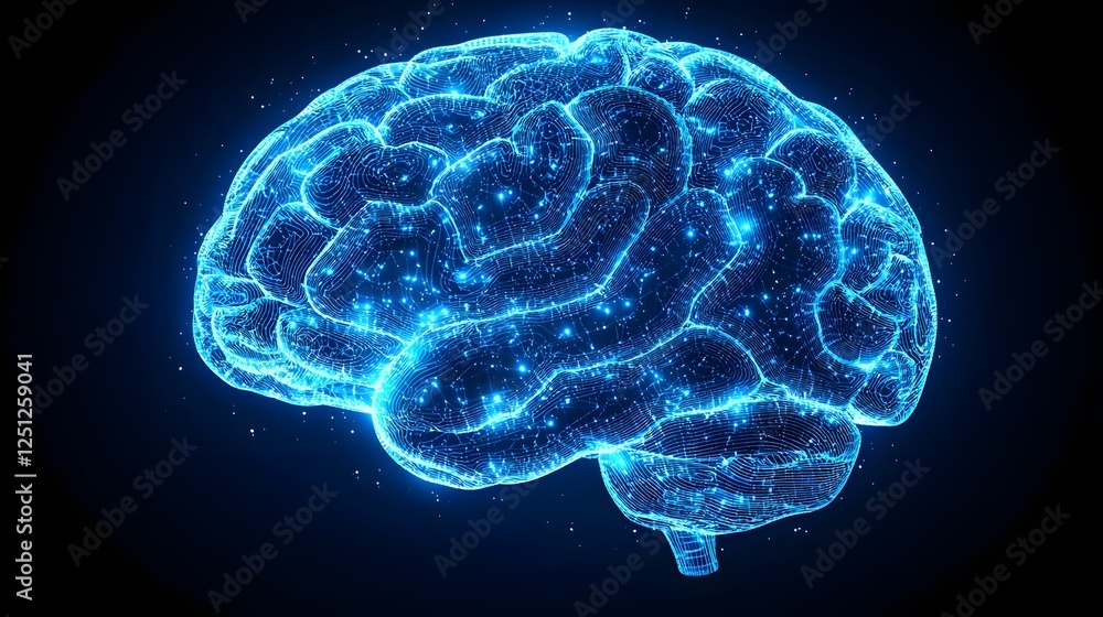 Aufkleber glowing blue brain futuristic intelligence cerebral network representing advanced data processing an