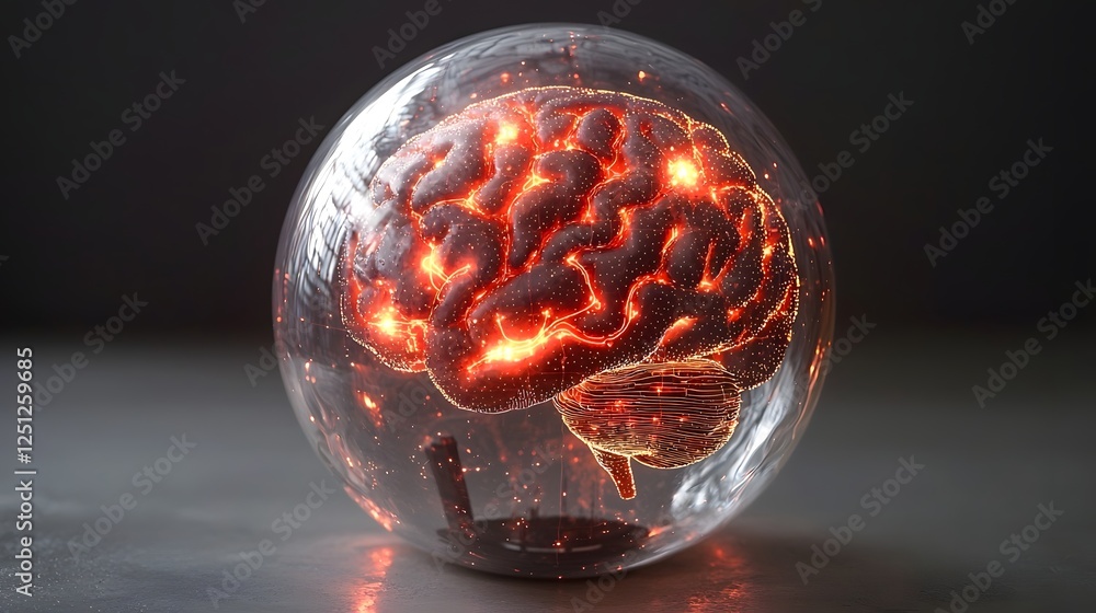 Aufkleber glowing intelligence brain encased in a transparent sphere with captivating digital elements this fu