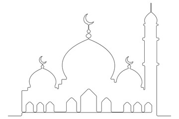 Continuous one line Ramadan symbol. mosque, Eid Mubarak, Eid Fitr vector line concept outline vector art illustration 