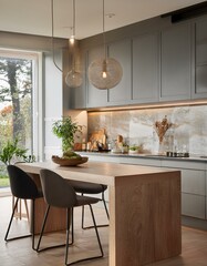 belle cuisine moderne et lumineuse, pièce de vie familiale et agréable