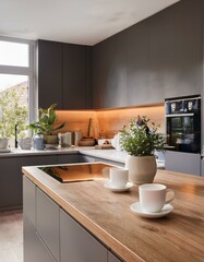 Fototapeta premium belle cuisine moderne et lumineuse, pièce de vie familiale et agréable