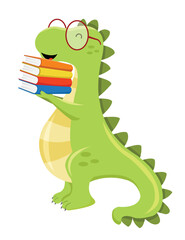 Cute Dino Holding Pile Of Books