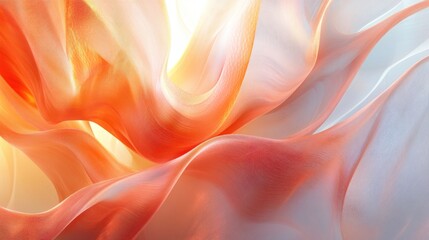 Obraz premium Flowing peach & white fabric, backlit studio shot, abstract background, textile design
