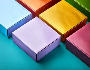 jolies boite de couleurs métallisées, emballage et boite cadeau en ia