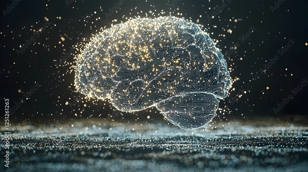 Poster pulsating holographic 3d brain visualizing digital intelligence and future scientific advancement in