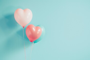 red and blue minimal balloon on blue wall background and copy space valentine birthday