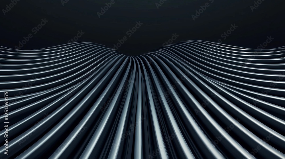 Poster a sleek, modern image featuring curved metallic lines that create a wave-like pattern against a dark