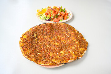 Turkish foods ; Turkish pizza -Lahmacun. Urfa  bol acili lahmacun. Kasarli lahmacun.