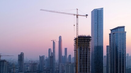 Construction Site Cityscape Sunrise Skyline