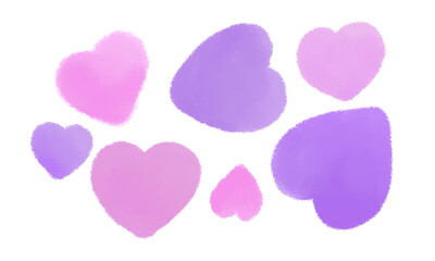 Pink and purple hearts shape on white background 