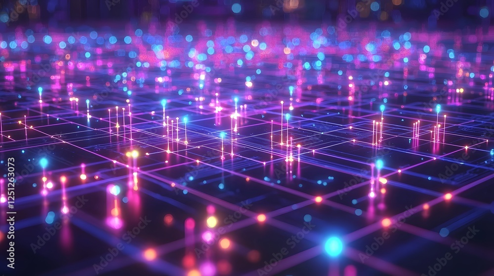 Poster vibrant synaptic grid of an intelligence brain with glowing nodes and interconnected pathways in a d
