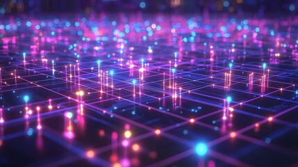 Vibrant synaptic grid of an intelligence brain with glowing nodes and interconnected pathways in a dynamic futuristic digital realm