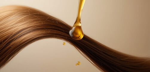 Hair Oil Dropping on Hair Strand with Splashes