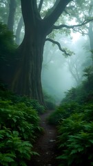 Misty Forest Path Enchanting Nature Photography