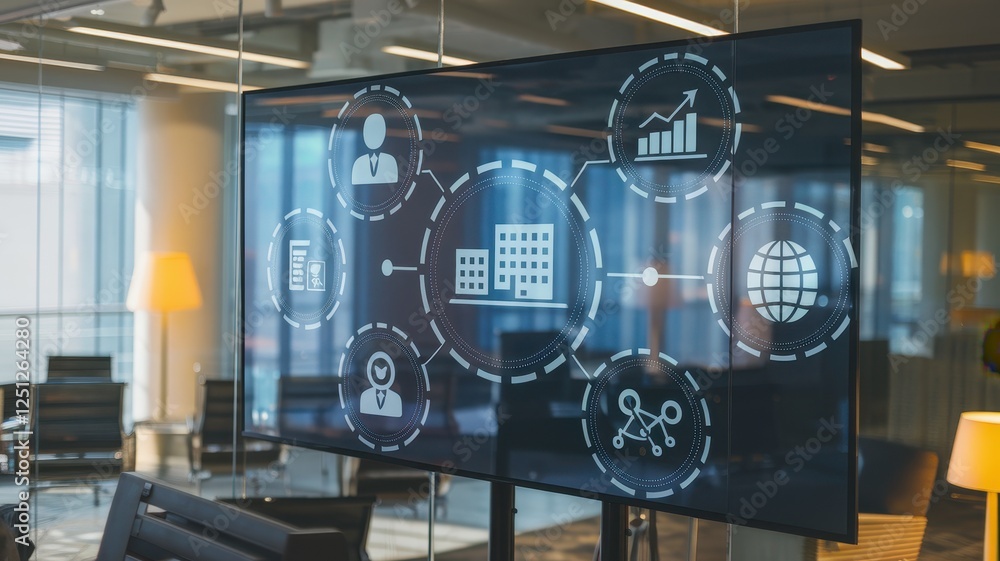 Poster global business network visualization on modern display