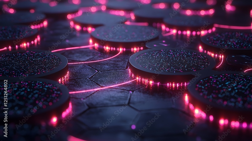 Poster an abstract digital landscape with a futuristic and technological feel featuring a complex network o