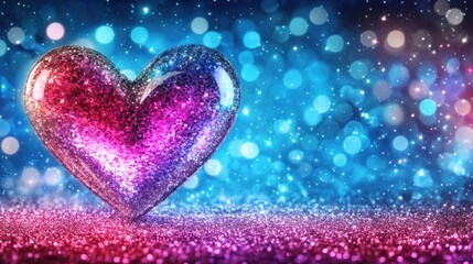 Fototapeta premium Glittering heart, bokeh background, Valentine's Day, romantic, greeting card