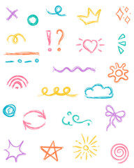 Set of Color Scribble Elements, Hand Drawn Doodles, Icon, Grunge, Scribble Drawn with Pen, Sketch, Vector