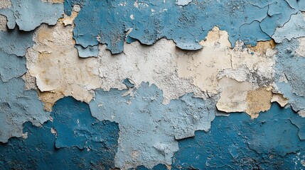 Obraz premium Closeup of blue, gray, and white painted urban wall with wrinkled glued poster template. Modern mockup for design.